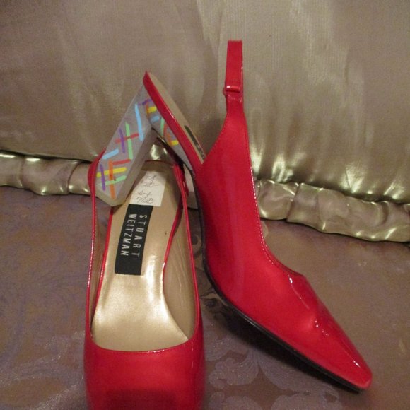 STUART WEITZMAN RED PATENT LEATHER SLING. (NWT) - Picture 8 of 15